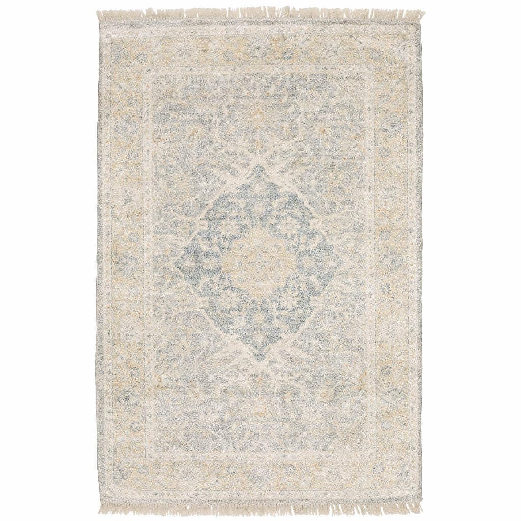HomeRoots 509480 8 x 10 ft. Gray & Beige Oriental Hand Loomed Stain Resistant Rectangle Area Rug with Fringe