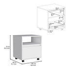 Nightstand 20" H, with 1 Open Shelf, 1 Drawer and Casters, White