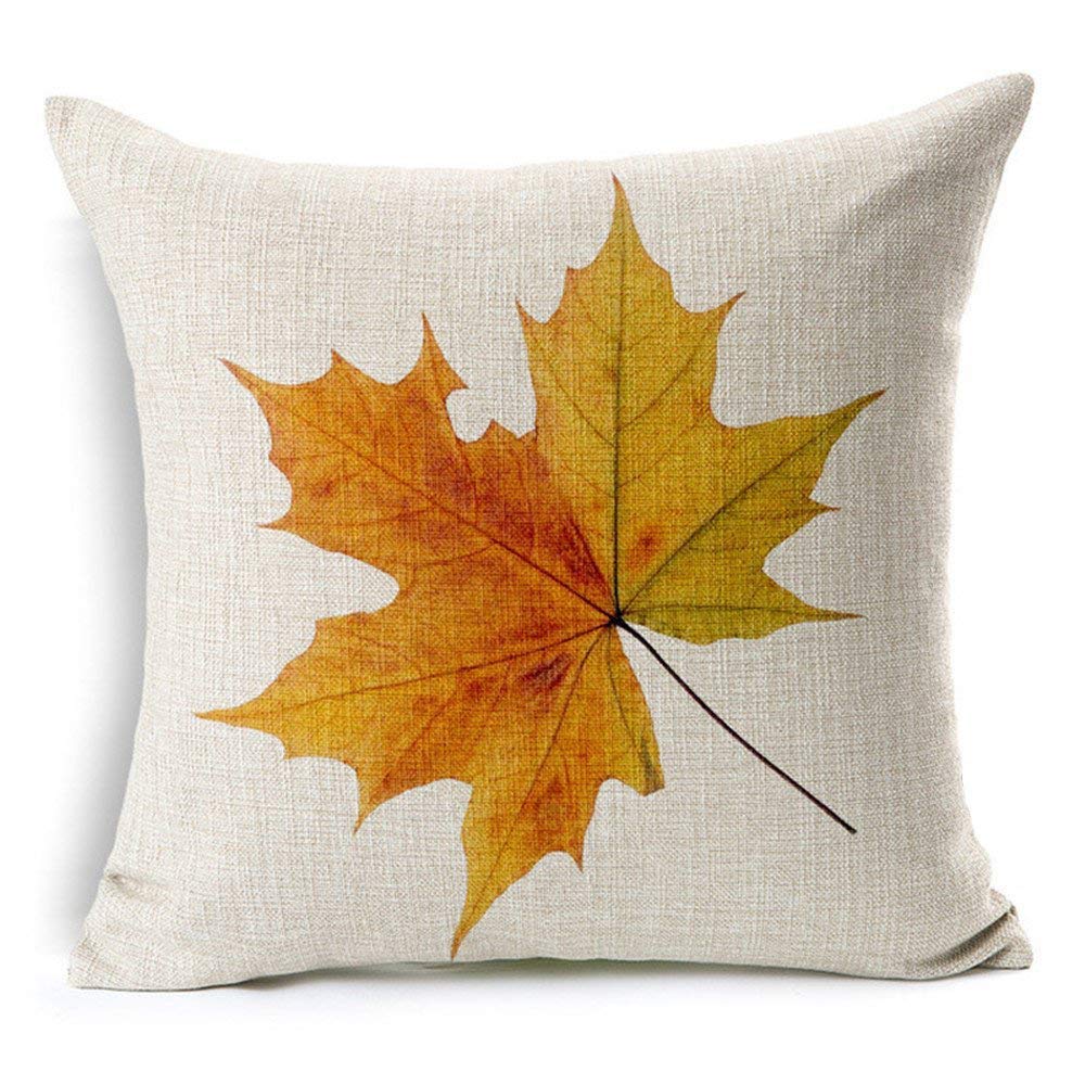 Leioh Fall Decor Cotton Linen Leaves,Maple Leaf Autumn Decorations Cushion Covers 18 X 18 Inch Sofa Home Decor Throw Pillow Case