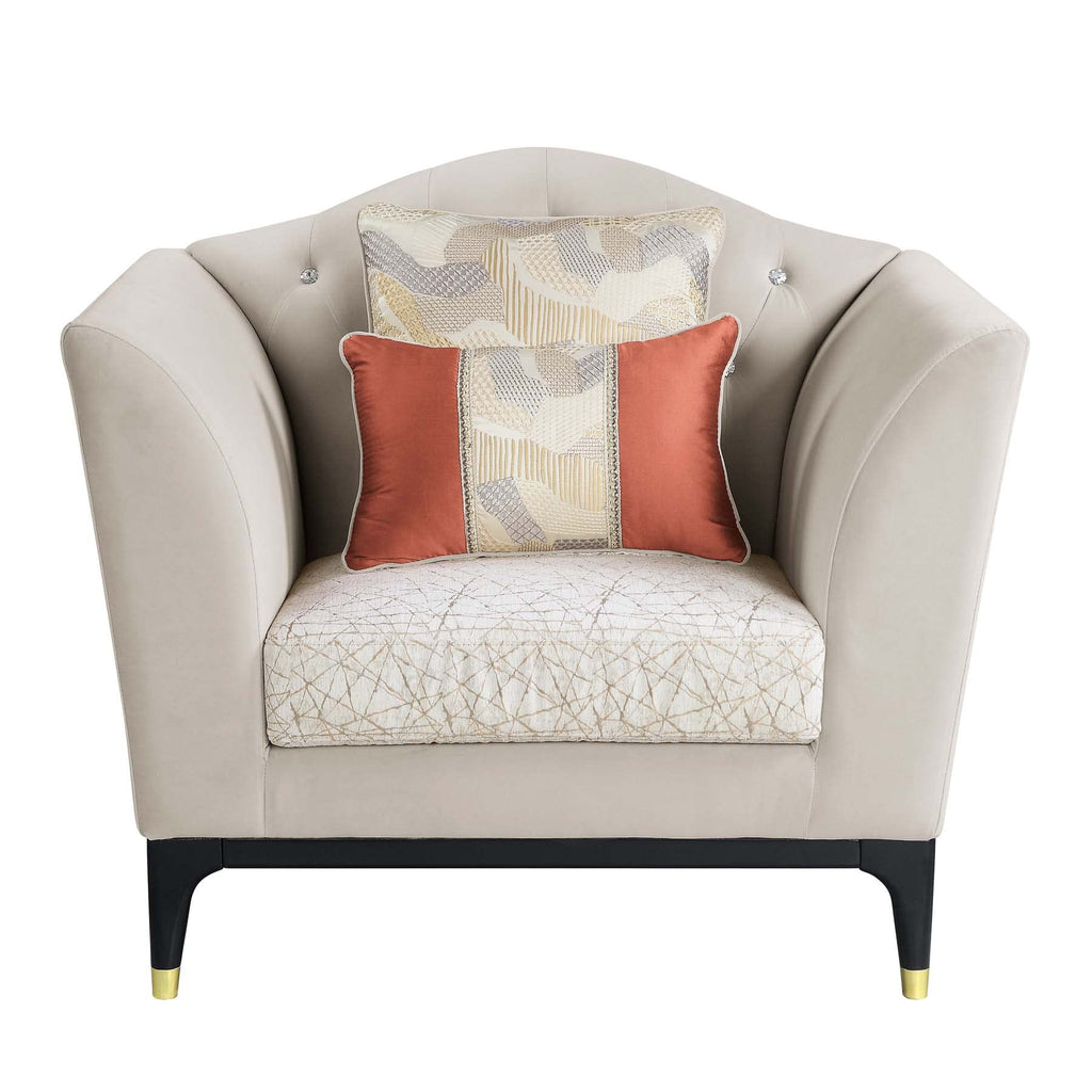 ACME Furniture Beige Upholstered Chair with Button Tufted