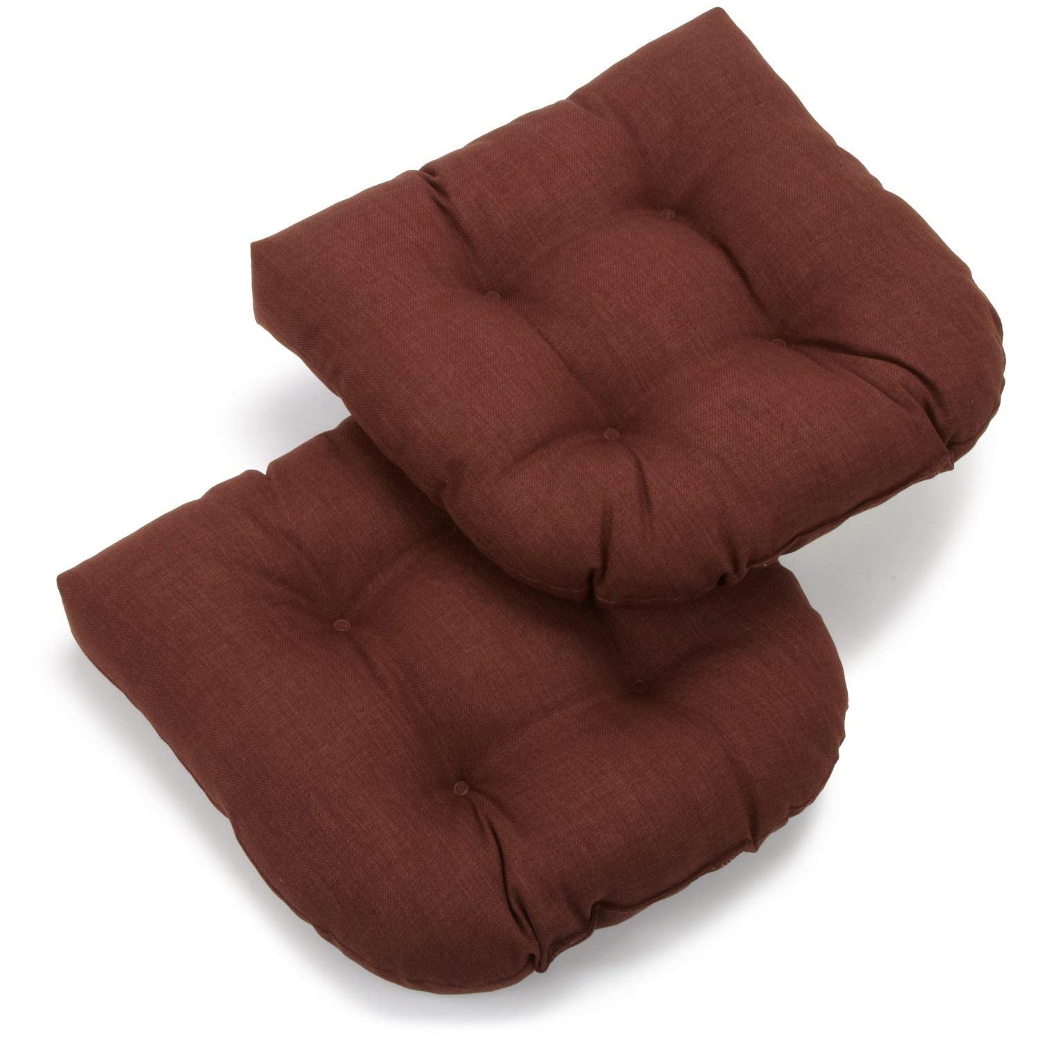 Blazing Needles Outdoor Spun Poly 19-Inch by 19-Inch by 5-Inch All Weather UV Resistant U-Shaped Cushions, Cocoa, Set of 2