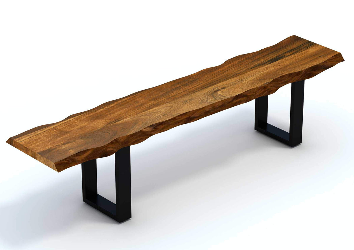 HomeRoots 63' Live Edge Acacia Wood Bench with Black Metal Legs