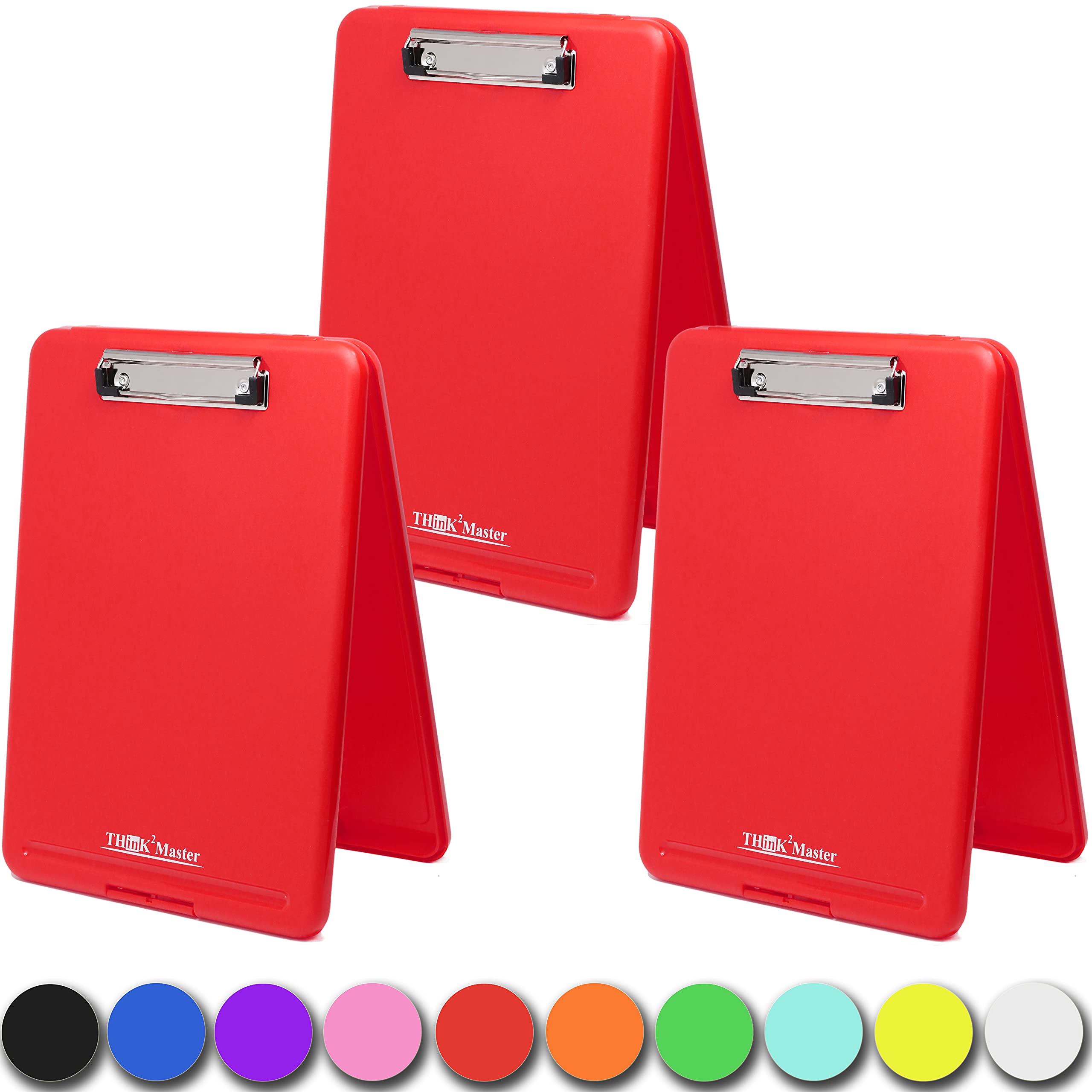 Think2Master [3 Pack] Red Plastic Storage Clipboard. | 25% Heavier & Sturdier| Heavy Duty And Wont Flex Like Other Brands (Compa
