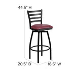 Flash Furniture HERCULES Series Black Ladder Back Swivel Metal Barstool - Burgundy Vinyl Seat