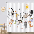 COZZSNUGE Cute Cat Shower Curtain, Playful Kitten on Clothesline Claw Print Cat Lover Kids Shower Curtain for Bathroom Waterproo