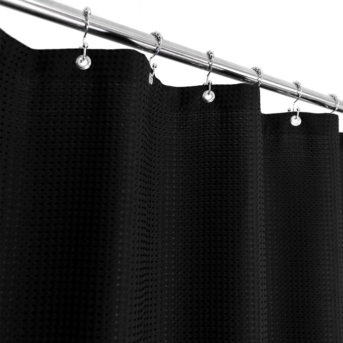 Waffle Weave Shower Curtain Hotel Luxury Spa, Black Heavyweight Fabric Shower Curtains For Bathroom, Washable & Water Repellent,