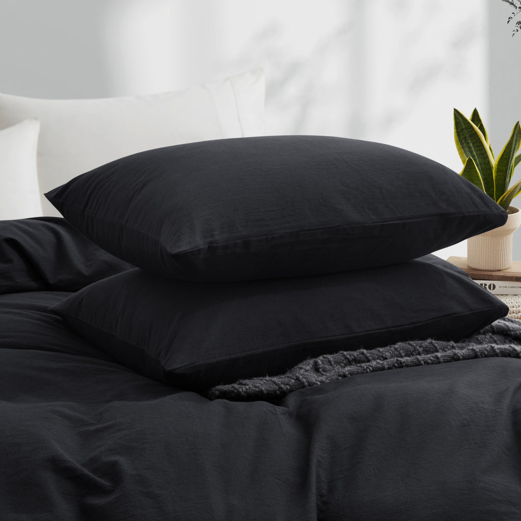 Lovque Black Duvet Cover Twin Size, 100% Washed Cotton Linen Like Bedding Set With Zipper Closure (No Comforter), 68X90 Inches