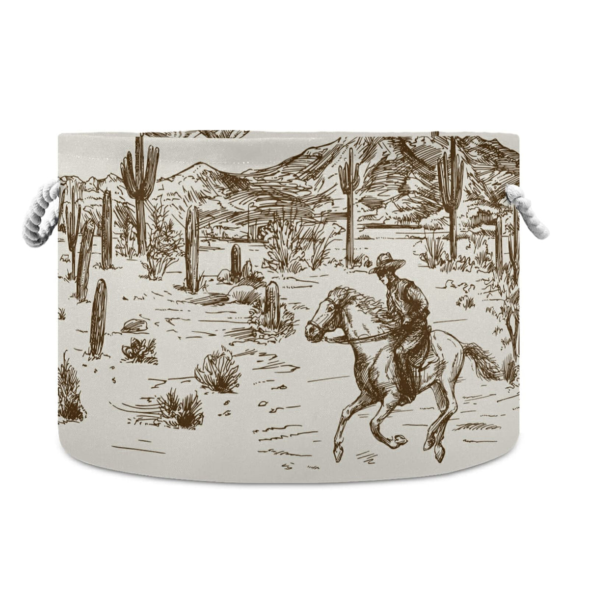 Wellday Cotton Rope Basket Western Desert Cowboy Baby Laundry Basket For Blankets Toys Storage Basket