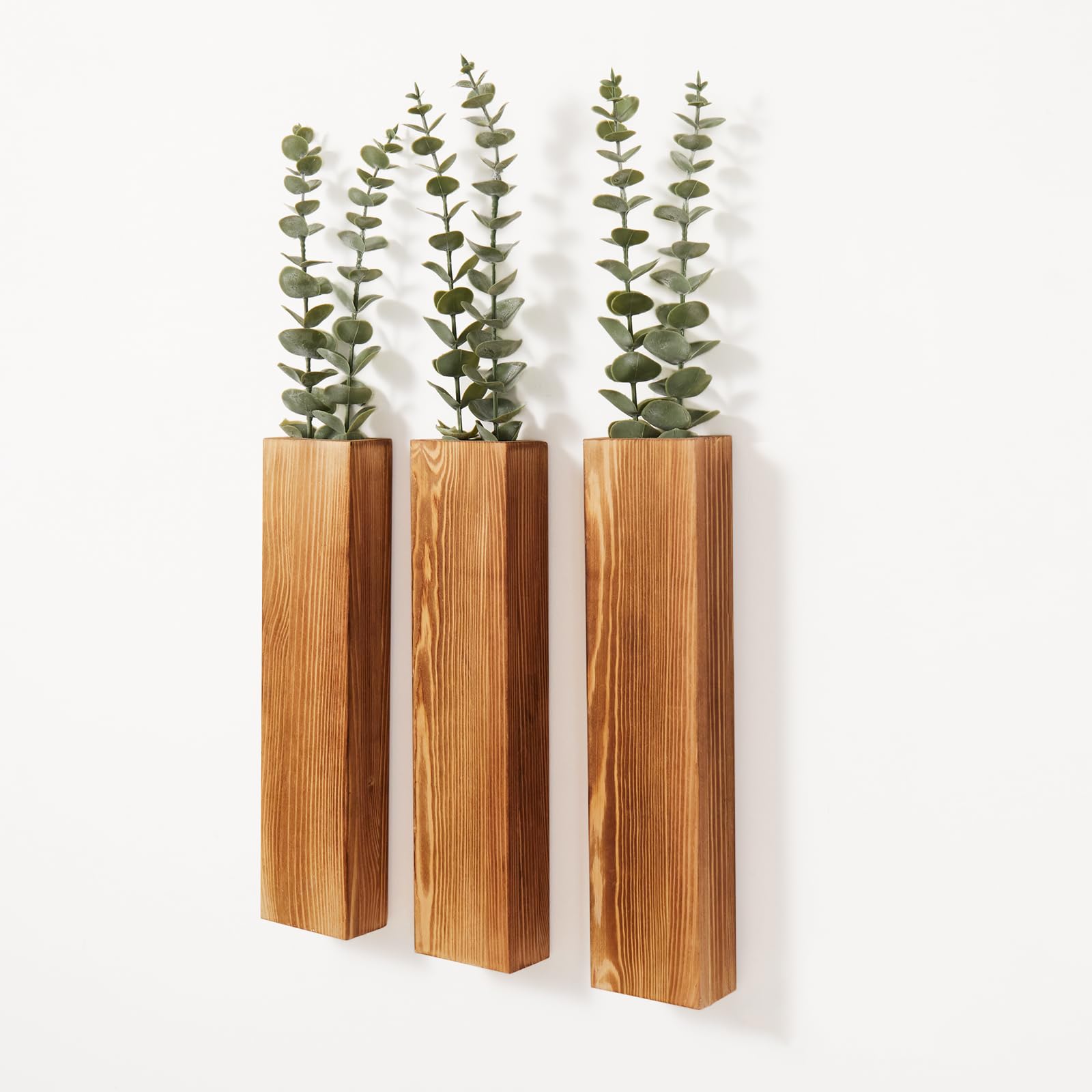 Mokof Wood Wall Planters with Artificial Plant Eucalyptus, Modern Farmhouse Wall Decor for Living Room, Bedroom, Bathroom, Woode