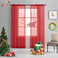 TOAVA DECO Christmas Red Sheer Curtains 95 Inches Long Rod Pocket Translucent Solid Color Volie Red Sheer Curtains 95 Inch Lengt