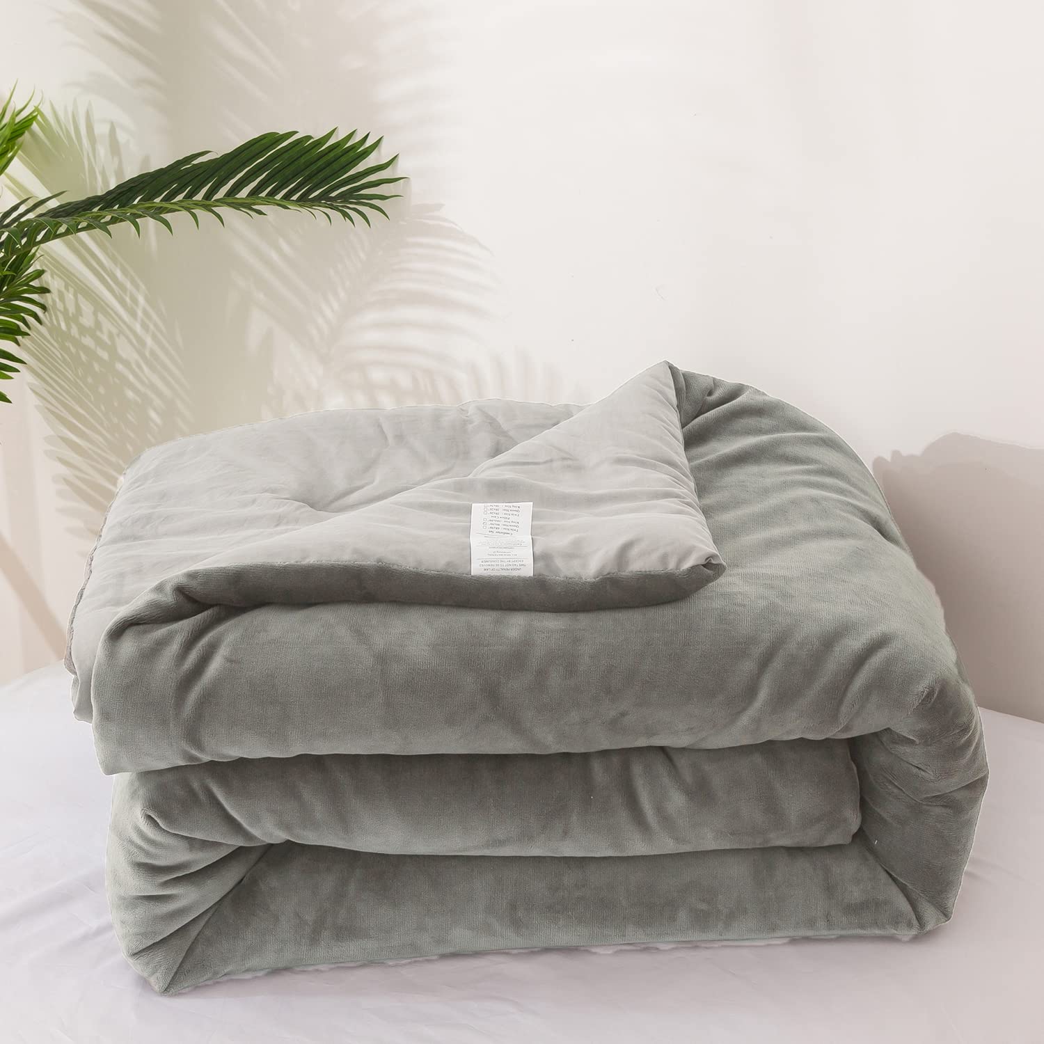 Luxlovery Grey Velvet Comforter Set California King Gray Plush Fluffy Bedding Comforter Set Cal King Light Grey Winter Warm Flan