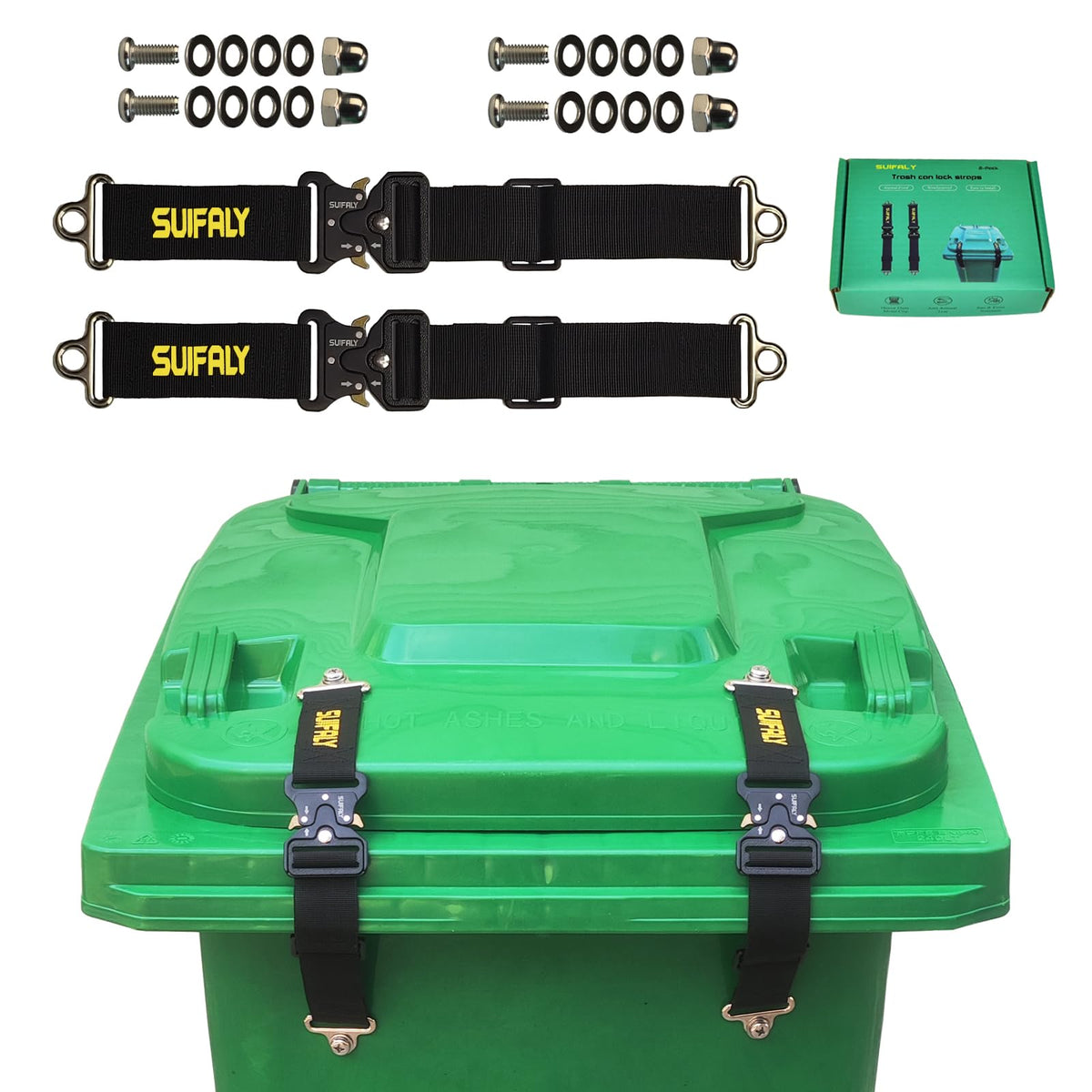 SUIFALY Bear Proof Trash Can Locks,Raccoon Proof Garbage Can Straps,2 Pack