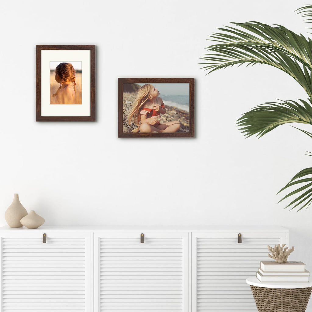 Golden State Art, 9X12 Picture Frame With Mat For 6X8 - High Definition Glass Wall Mounting Horizontal Vertical Display (Brown,