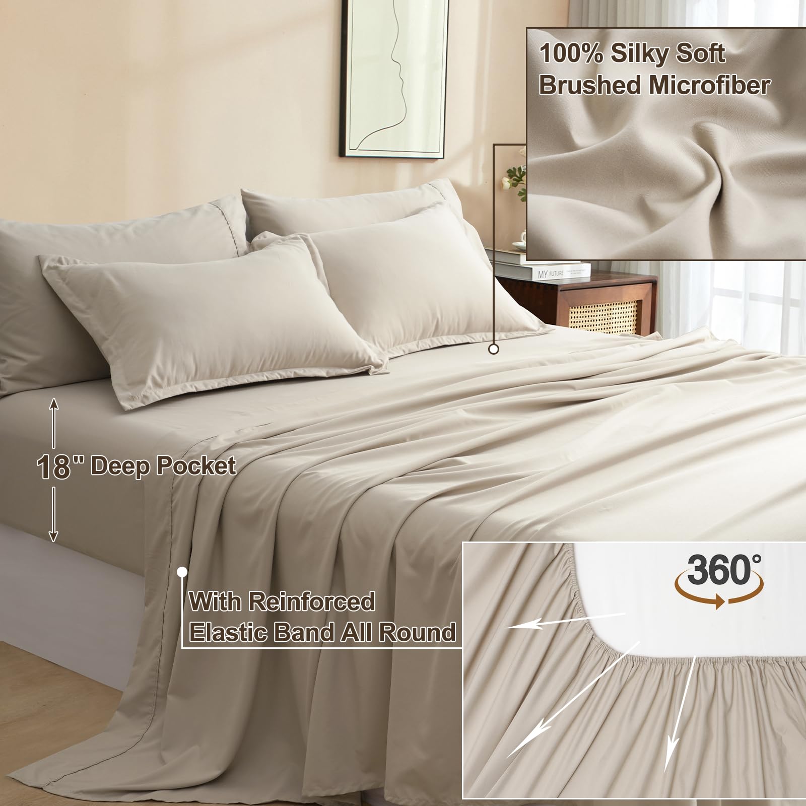 Phf 7 Pieces King Comforter Set, Bed In A Bag Comforter & 18' Sheet Set All Season, Ultra Soft Comfy Bedding Sets With Comforter, Sheets, Pillowcases & Shams, Taupe