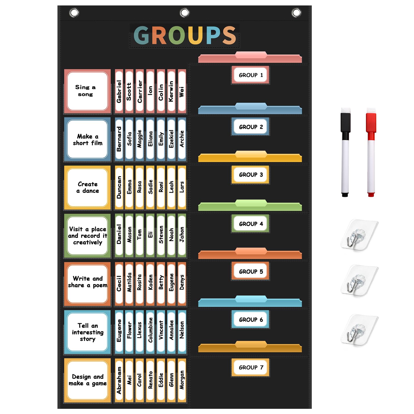 Regeleto Boho Small Group Management Pocket Chart With 114 Cards, Large Size 46 X 26.3 Inch Classroom Small Group Organizer For