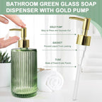 Green Glass Bathroom Accessories 4 Pcs, Green Bathroom Set, Green Soap Dispenser And Toothbrush Holder Set, Qtip Holder Set, Vin