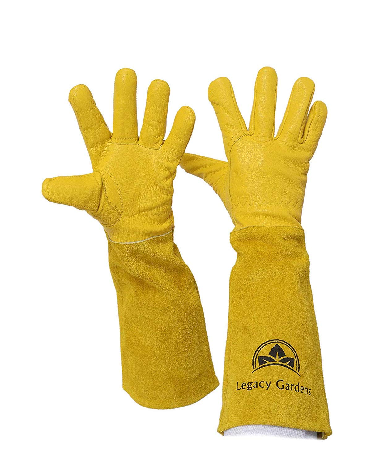 Legacy Gardens Thorn Resistant Leather Gardening Gloves For Men & Women - Long Gauntlet Rose Pruning Gloves With Forearm Protect