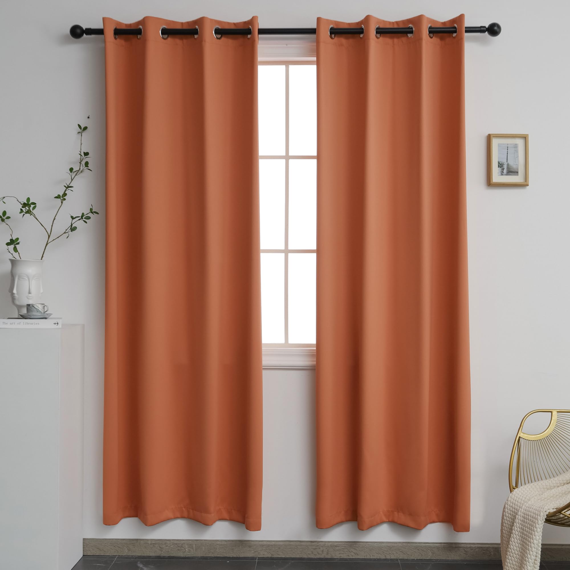 Ygo Burnt Orange Blackout Curtains For Bedroom 84 Inches Long Thermal Insulated Window Curtain For Living Room, Energy Efficicen