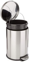 Amazon Basics Round Cylindrical Home Office Trash Can With Soft-Close Foot Pedal, 20 Liter/5.3 Gallon, Brushed Stainless Steel