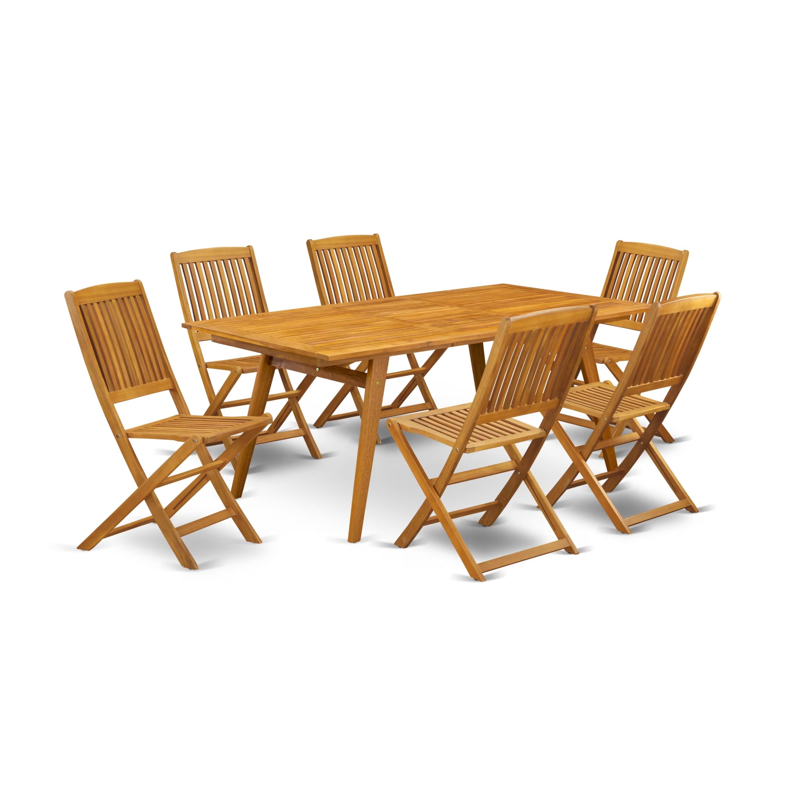 East West Furniture Decm7Cwna 7 Piece Patio Garden Table Set Consist Of A Rectangle Outdoor Acacia Wood Dining Table And 6 Folding Side Chairs, 40X72 Inch, Natural Oil