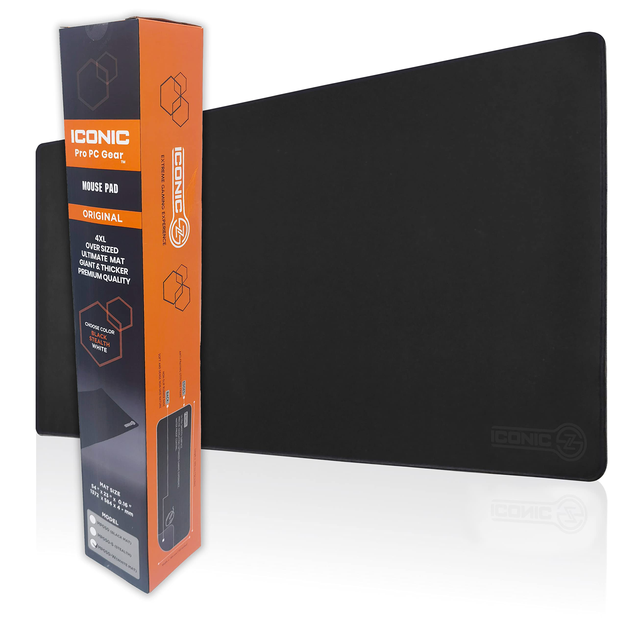 Iconic - Pro Pc Gear 3Xl Extended Gaming Mouse Pad/Mat 46'X20'(Black) - Large & Wide Desk Cloth Mousepad - Stitched/Water Proo