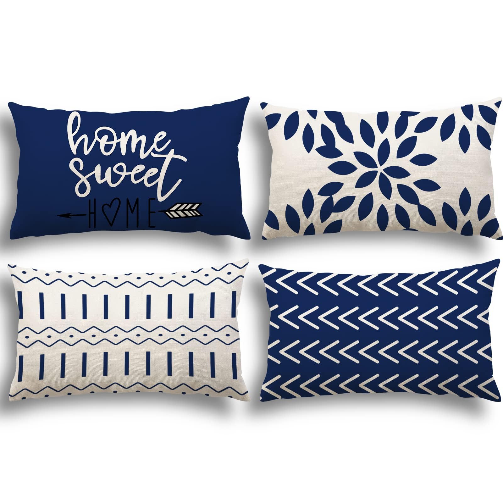 Ycoll Pillow Covers 12X20 Set Of 4, Modern Sofa Throw Pillow Cover, Decorative Outdoor Linen Fabric Pillow Case For Chair Sofa C