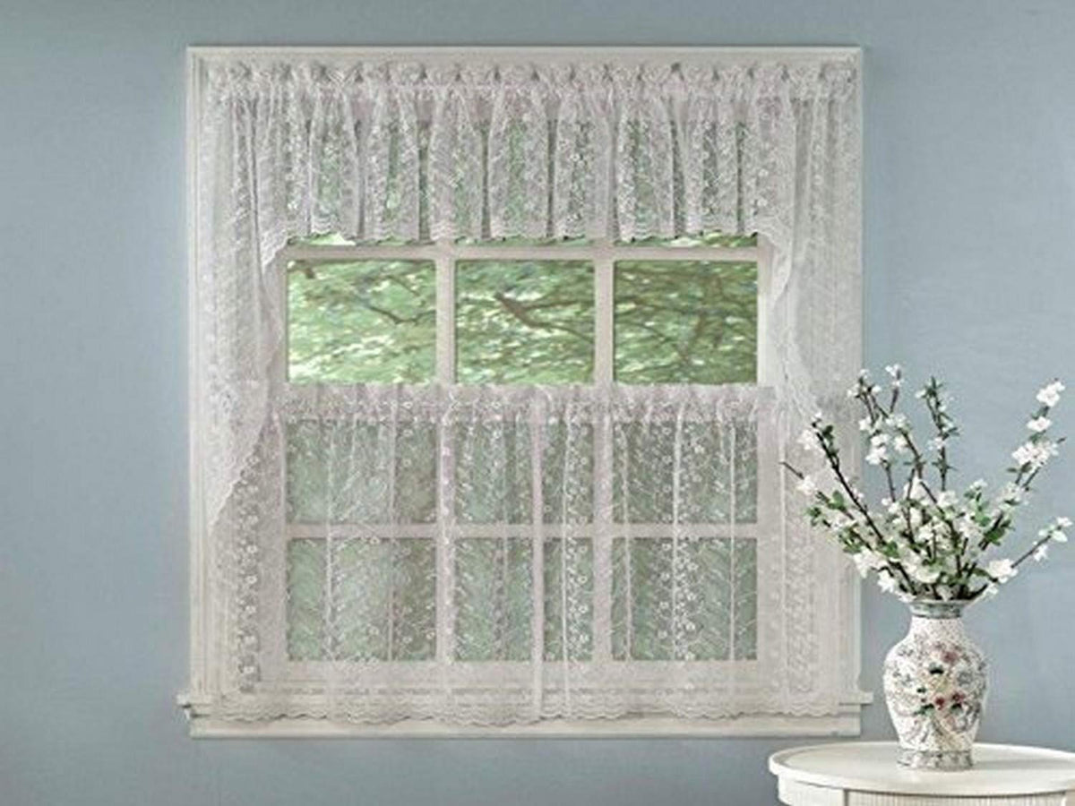 Sweet Home Collection Elegant Priscilla Lace Kitchen Curtains, 24' Tier, White
