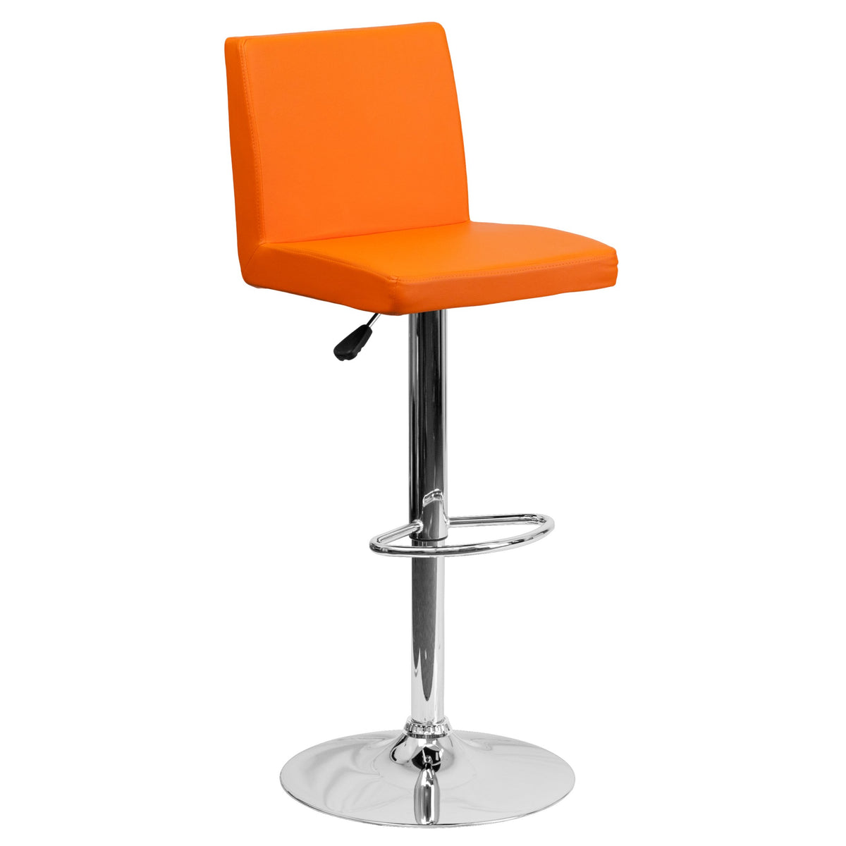 Flash Furniture Contemporary Vinyl Adjustable Height Barstool With Panel Back And Chrome Base, 1 Pack, Orange