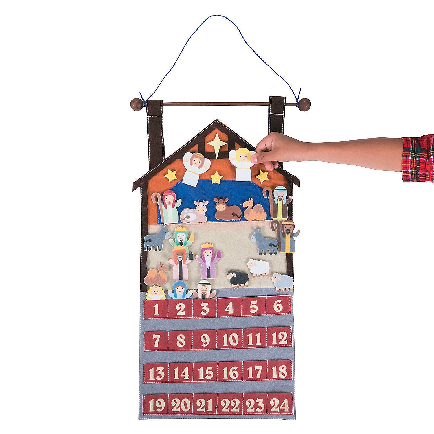Nativity Advent Calendar for Christmas (25 pieces per set) Felt Like material with wooden dowel for hanging