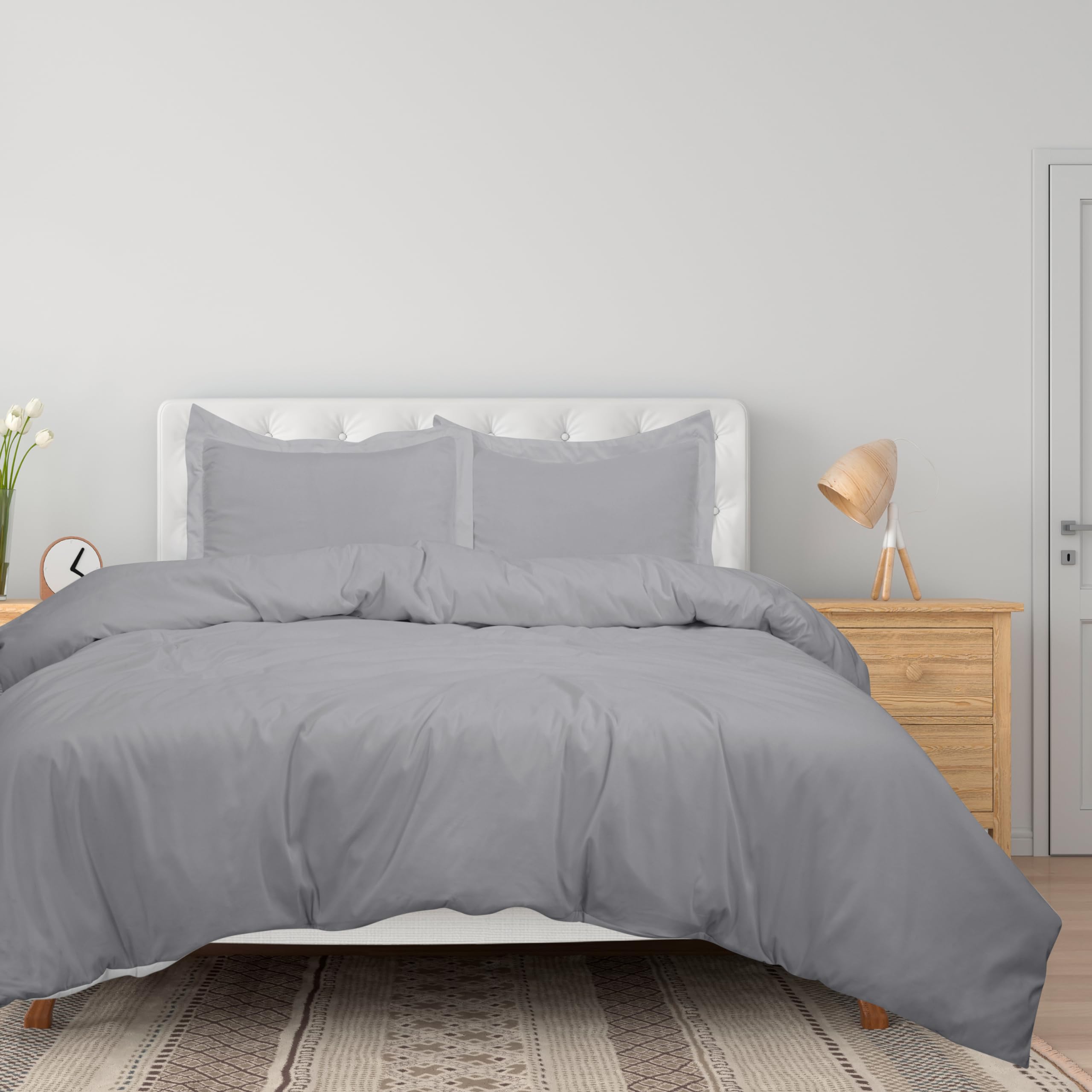 Royale Linens Silver Duvet Cover King Size - 3 Piece Bedding Comforter Covers - Zipper Closure - 1 King Duvet Cover 104X90 Inche