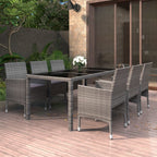 vidaXL Patio Dining Set 7 Piece Garden Outdoor Lawn Yard Terrace Balcony Table and Chair Seat Seating Furniture Poly Rattan and Tempered Glass Gray