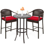 Best Choice Products 3-Piece Patio Bar Table Set, Outdoor Wicker Bar Height Bistro Furniture For Backyard, Poolside, Balcony W/Barstools, Cushions, Steel Frame - Brown/Red
