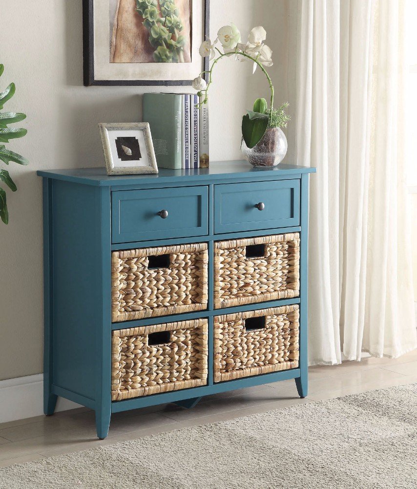 Benzara Flavius Console Table With 6 Drawers, Blue
