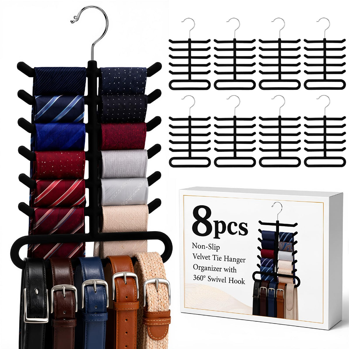 Kathfly Tie Hanger Organizer Multilayer Black Velvet Tie Holders for Closet