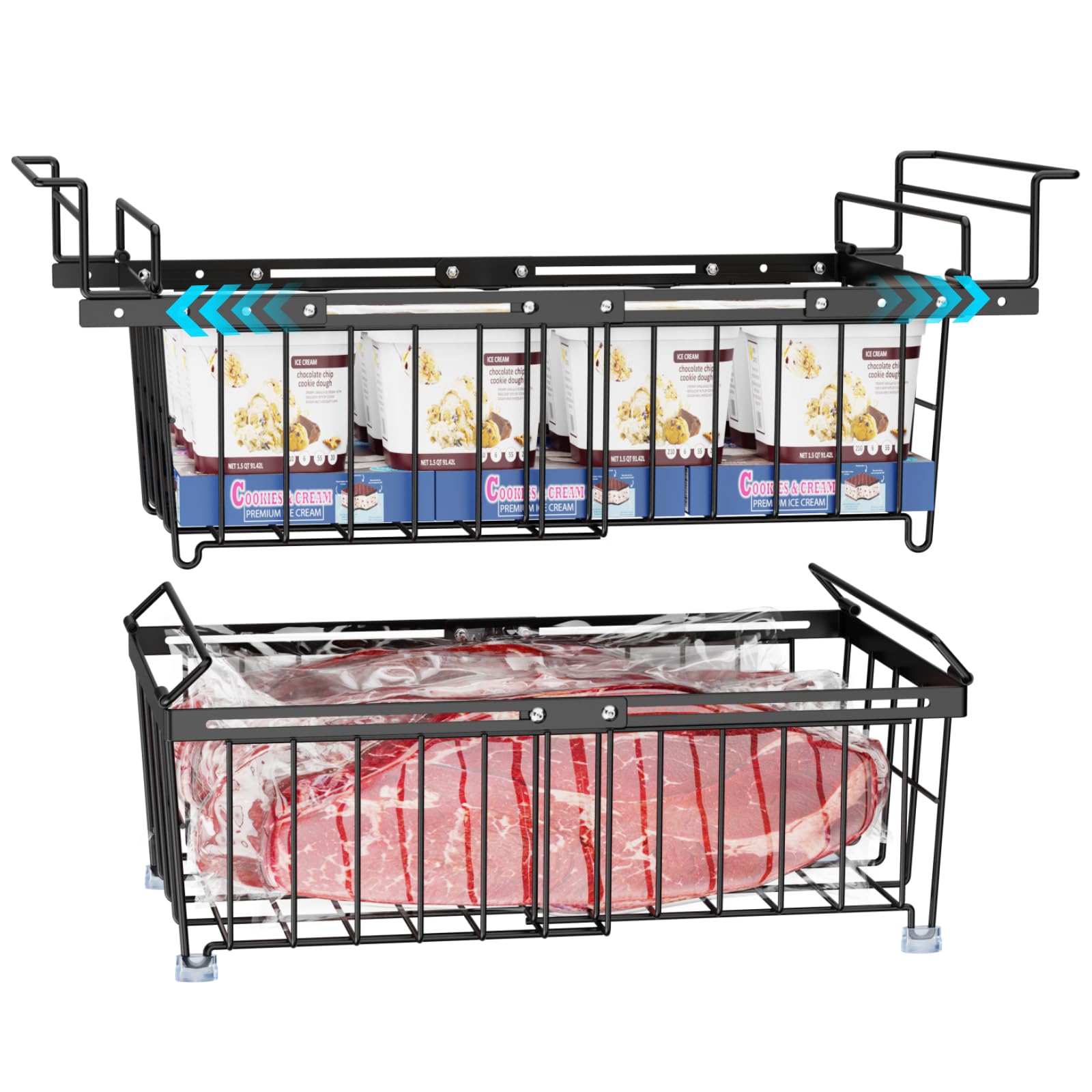 Ispecle Freezer Organizer Bins - 2 Pack Large Stackable & Hanging Deep Freezer Organizer Bins For 10 To 20 Cu.Ft Chest Freezer E