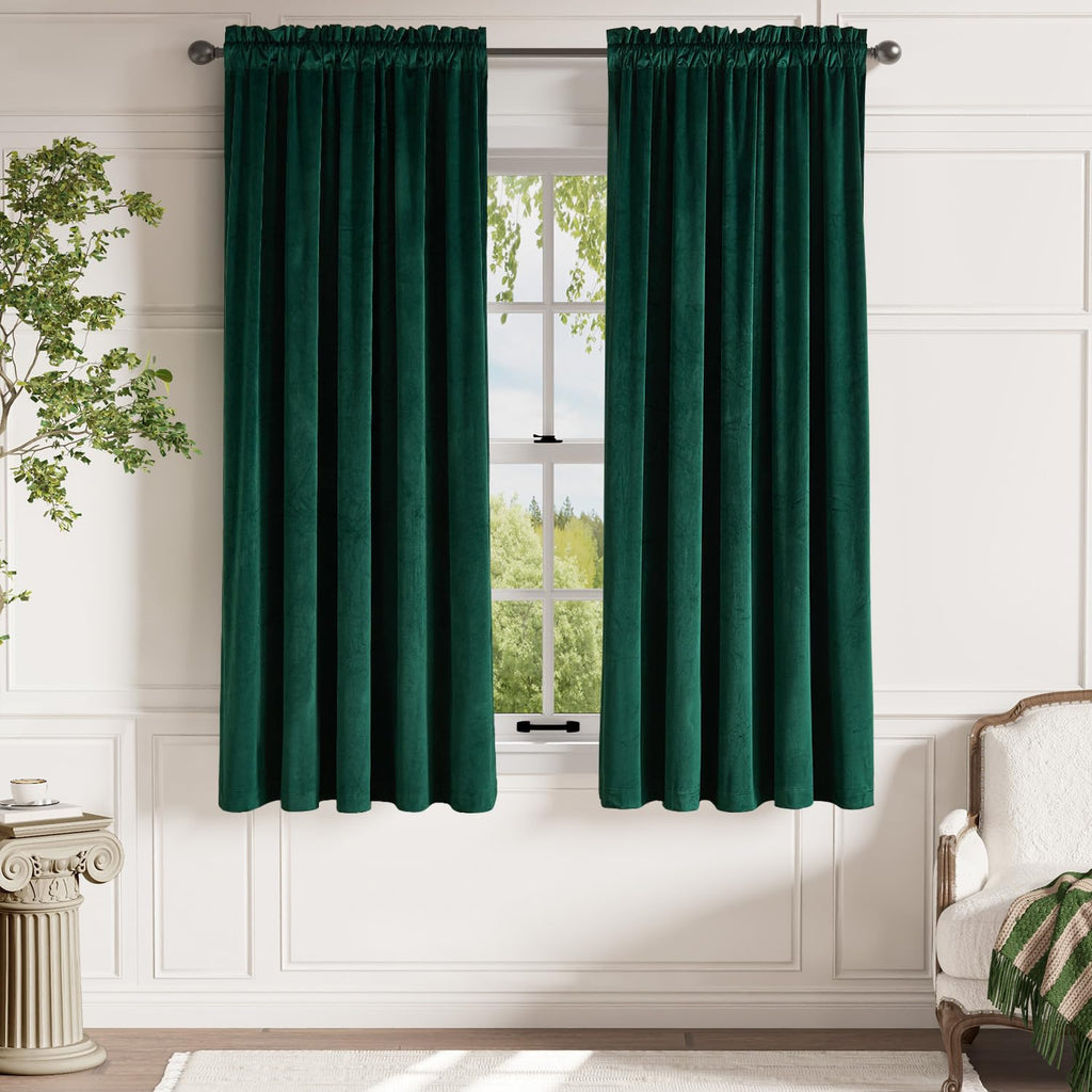 Lazzzy Emerald Green Velvet Curtains 72 Inches Long Thermal Insulated Drapes For Bedroom Living Room Darkening Window Treatments Super Soft Luxury Rod Pocket 2 Panels