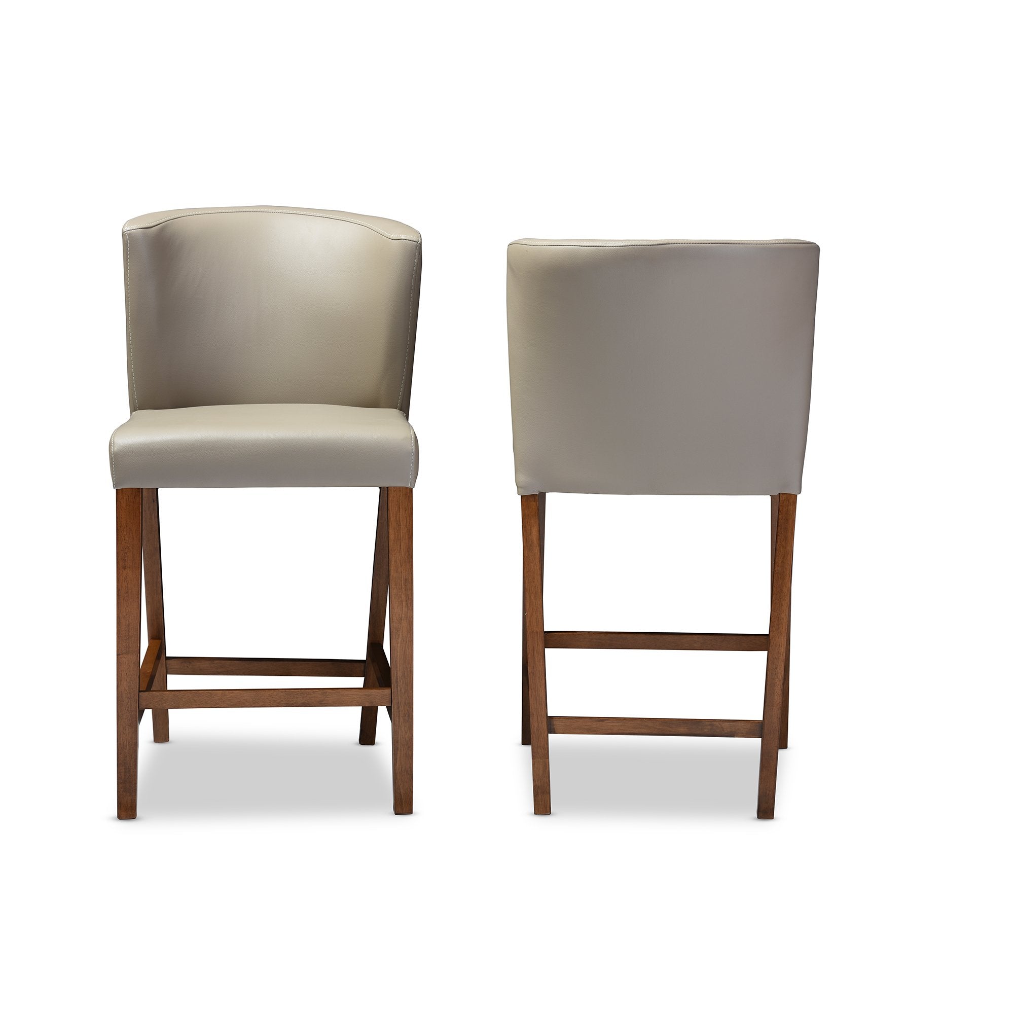 Baxton Studio Olivia Mid-Century Modern Scandinavian Style Dark Walnut Wood with Grey Faux Leather Pub Stool (Set of 2)
