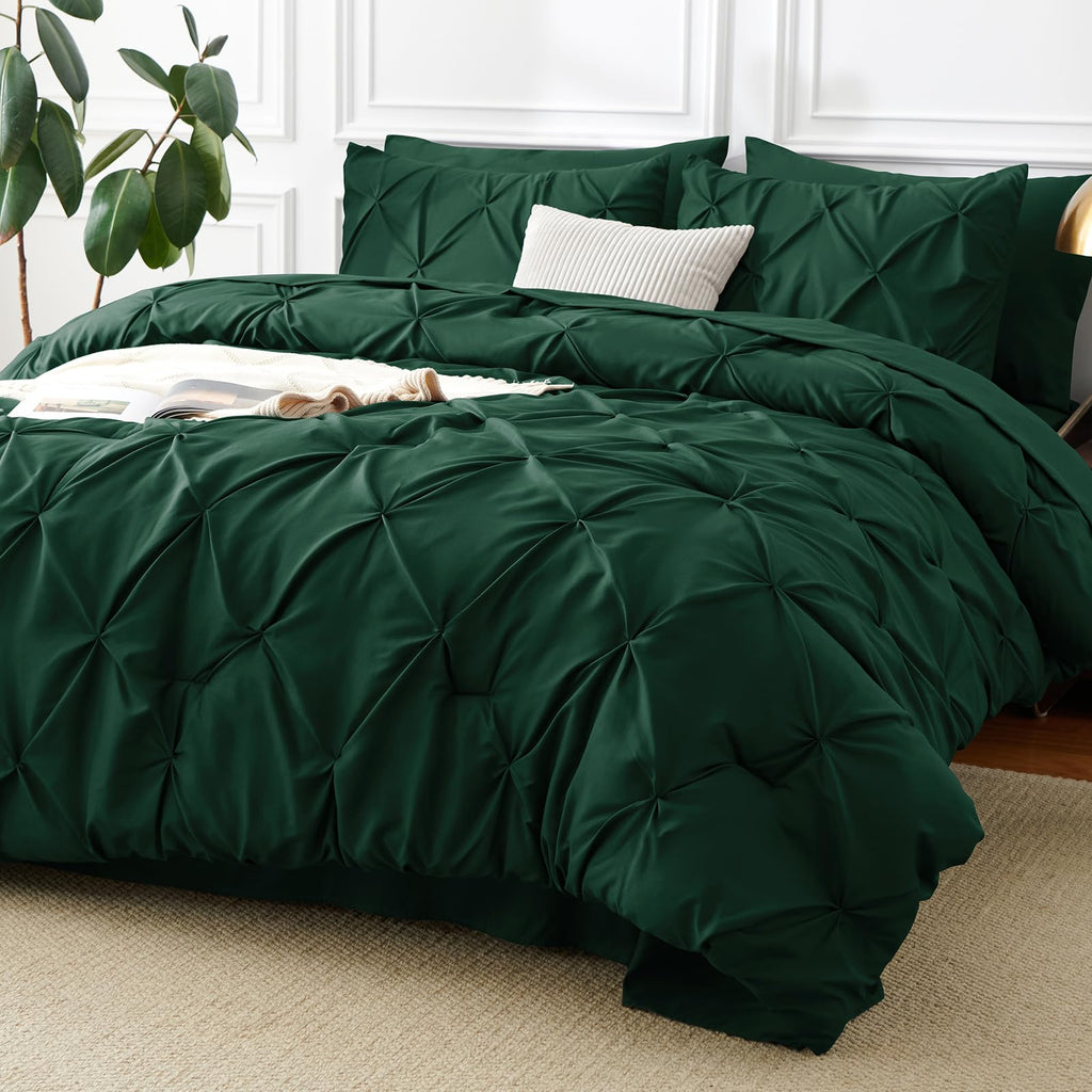Cozylux California King Comforter Set - 7 Pieces Cal King Bed Set, Pinch Pleat Emerald Green Cali King Bedding Set With Comforte