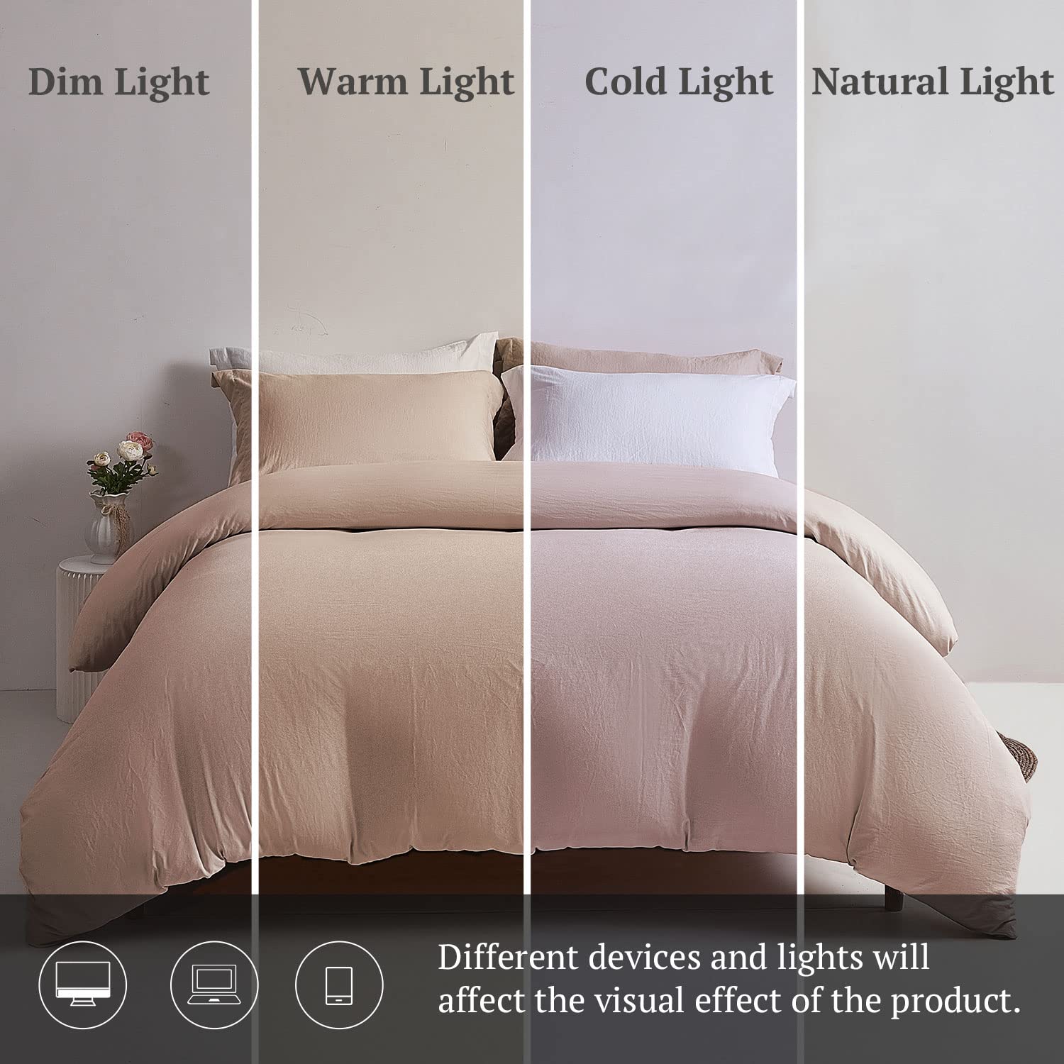 Mildly Super Soft Duvet Cover - 100% Washed Microfiber Rugby Tan Comforter Cover Set 3 Pieces With Zipper Closure & Corner Ties