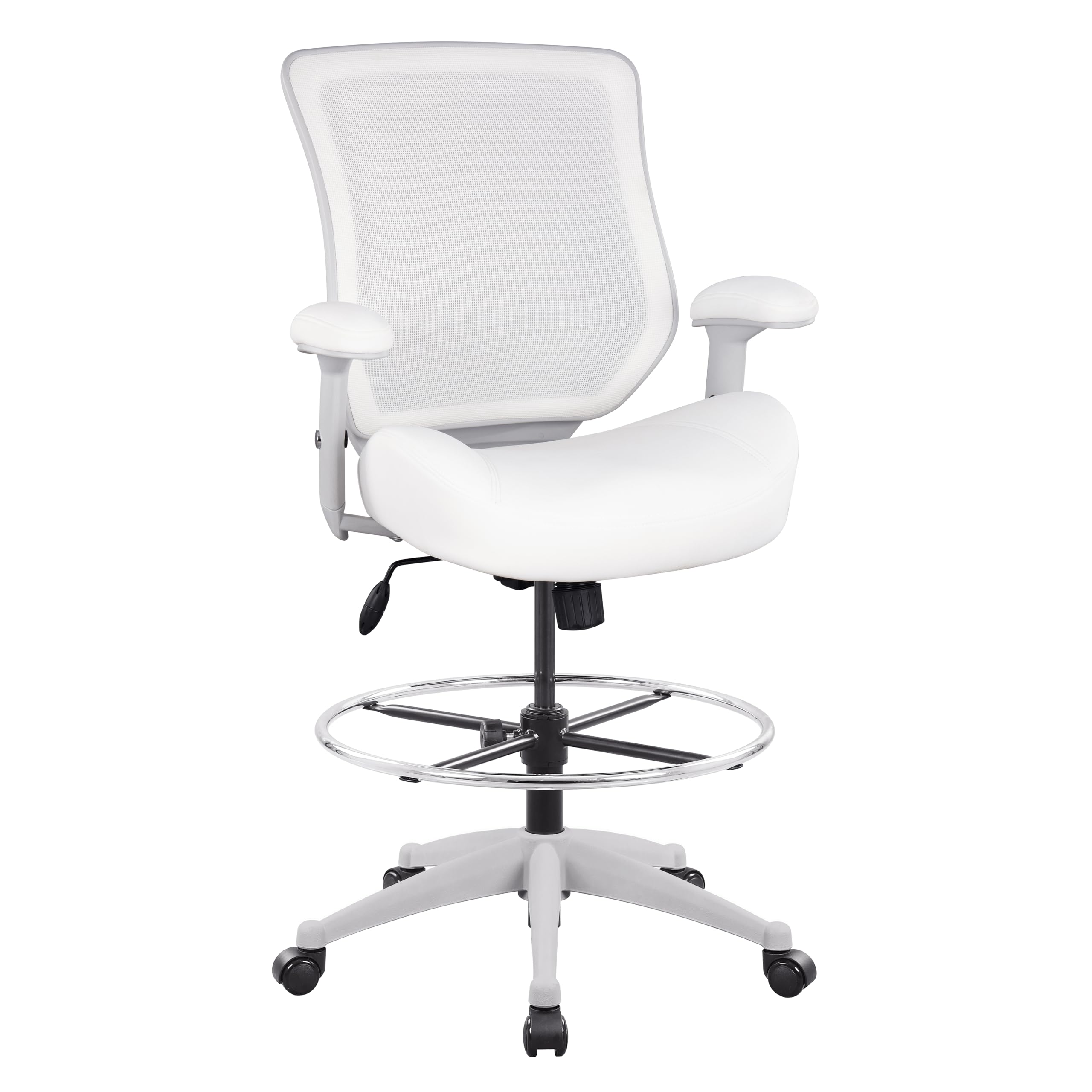 BOLISS 400lbs Mesh Ergonomic Office Drafting Chair Big Adjustable Foot Ring Height Adjustable Armrest (Wht)