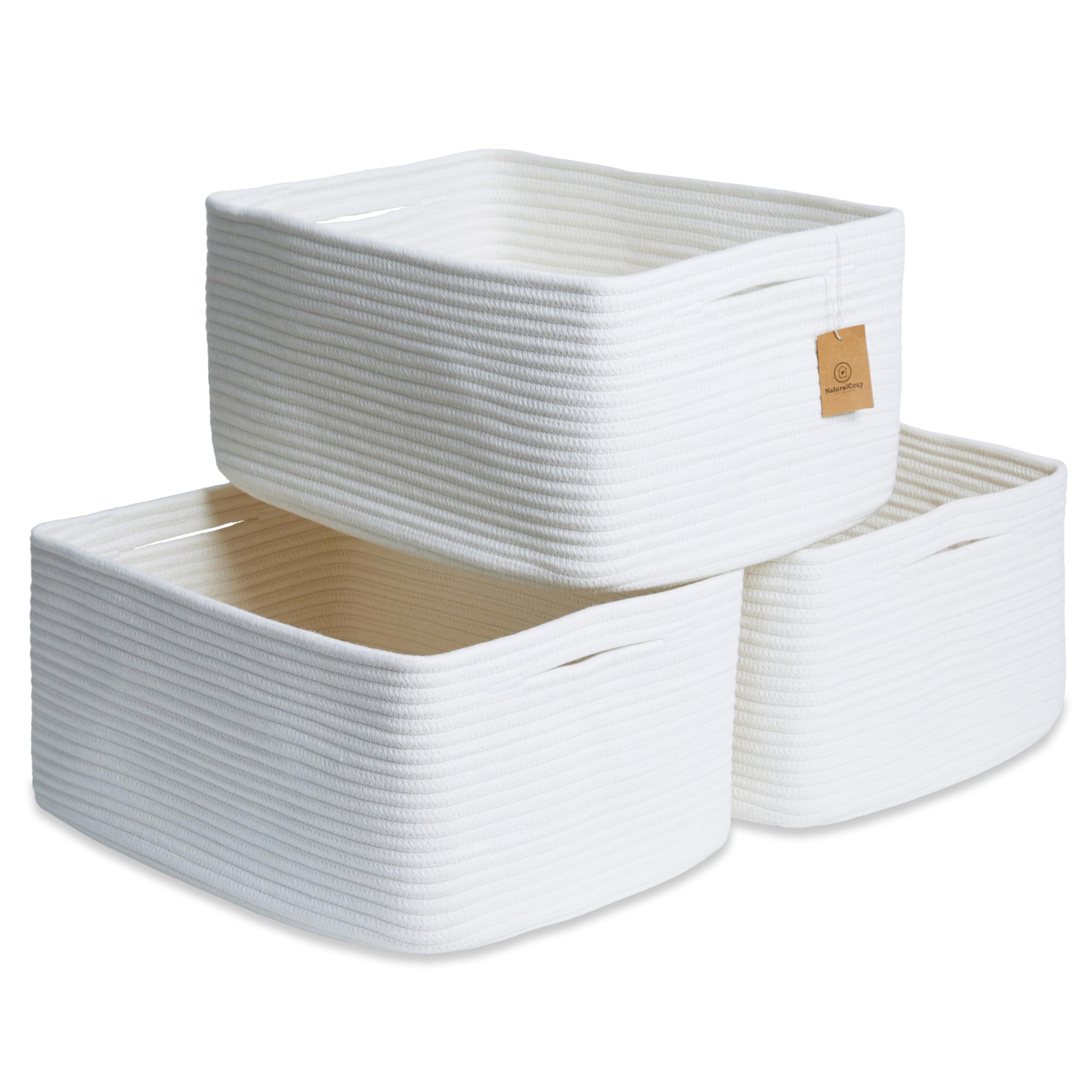 NaturalCozy Storage Baskets 16.8   x13   x7.6    Cotton Rope Woven Baskets for Organizing 3-Pack | Toy Storage Bins | Basket for