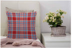 Wondertify Throw Pillow Case Cover Tartan Plaid Pattern Checkered Fabric Texture Moderate Light Blue White And Bright Red Soft Linen Pillow Case For Bedroom/Livingroom/Sofa Cushion Covers 18X18 Inch
