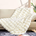 Touchat Luxury 1000Gsm Faux Rabbit Fur Throw Blanket, Super Heavy Warm Cozy Beige Cream Blankets For Couch Bed Sofa, Bubble Plus