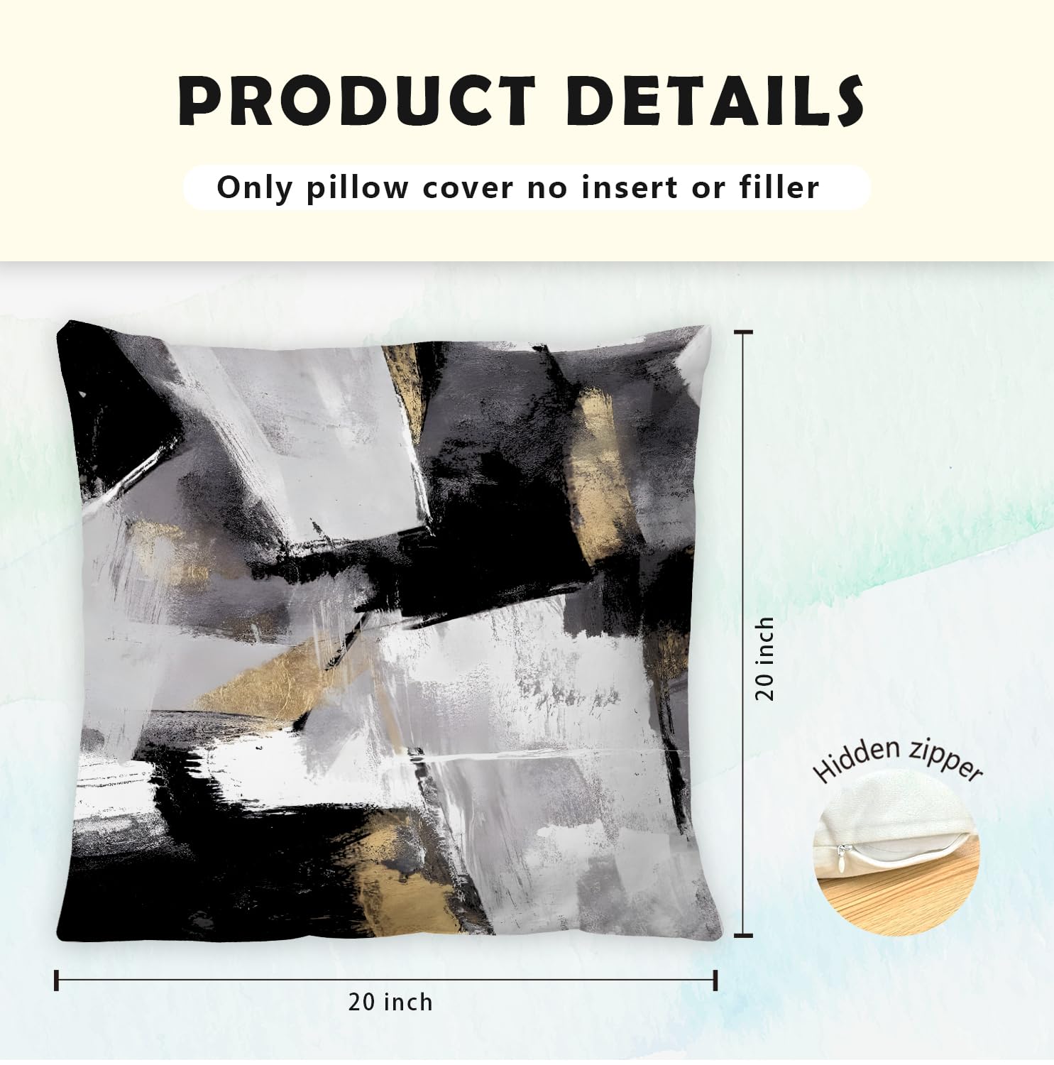 Supwhd Black And White Pillow Covers, Abstract White Black And Gold Pillow Covers 20X20 Set Of 2, Modern Black And White Pillow