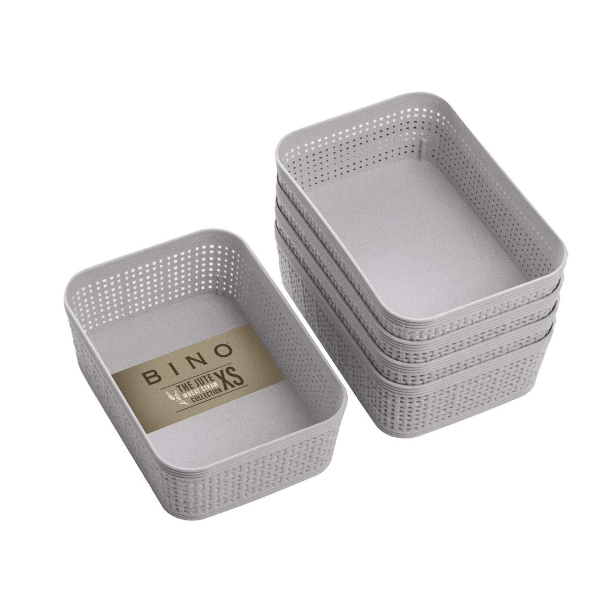 BINO | Woven Plastic Basket | XS (Natural Grey), 5-Pack | THE JUTE COLLECTION | Home Organization, Space - Saving Storage, Styli