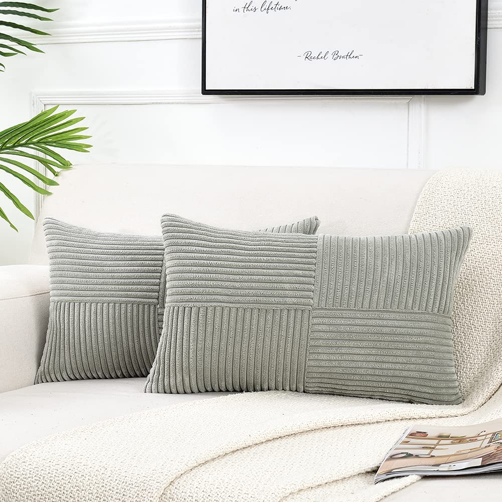 Fancy Homi 2 Packs Grey Lumbar Decorative Throw Pillow Covers 12X20 Inch For Living Room Couch Bed Sofa, Rustic Farmhouse Boho H