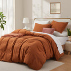 Lovque Burnt Orange Cotton Duvet Cover Queen Size, Linen Like Natural Bedding Set With Zipper Closure (No Comforter), 90X90 Inch