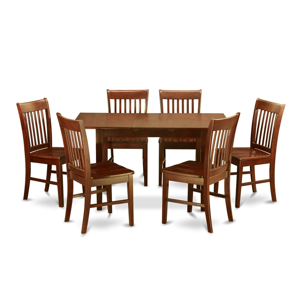 East West Furniture Norfolk 7 Piece Room Set Consist of a Rectangle Wooden Table with Butterfly Leaf and 6 Kitchen Dining Chairs, 32x54 Inch, Mahogany