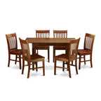 East West Furniture Norfolk 7 Piece Room Set Consist of a Rectangle Wooden Table with Butterfly Leaf and 6 Kitchen Dining Chairs, 32x54 Inch, Mahogany