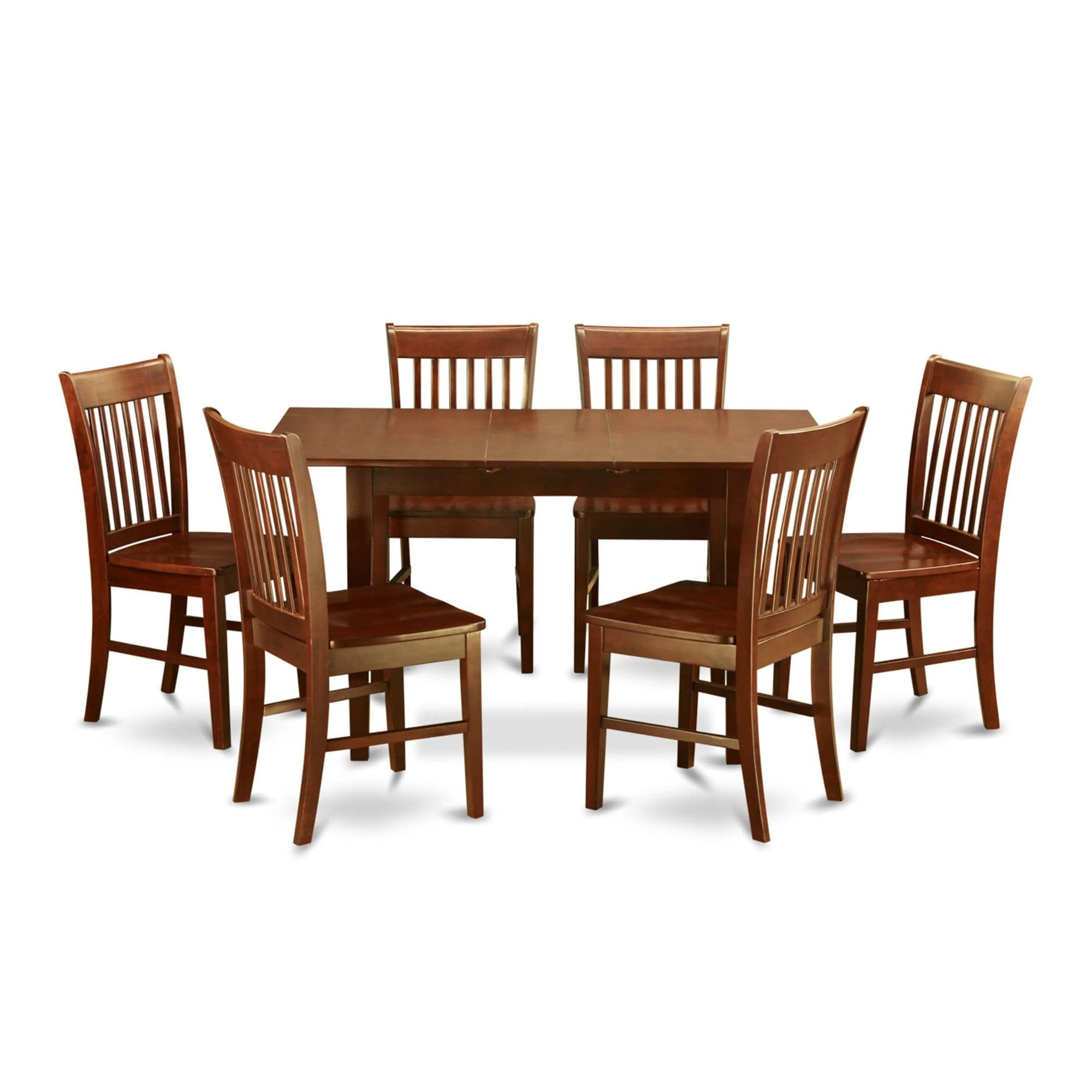 East West Furniture Norfolk 7 Piece Room Set Consist of a Rectangle Wooden Table with Butterfly Leaf and 6 Kitchen Dining Chairs, 32x54 Inch, Mahogany